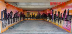 Graffitis Skyline Barcelona Rosas Naranjas Parking 300x100000